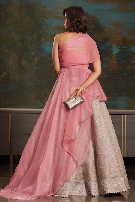 Jade By Monica & Karishma Organza Draped Blouse & Lehenga Set 