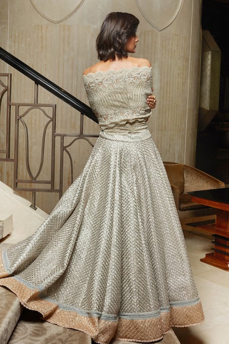 Jade By Monica & Karishma Organza Wrap Top & Lehenga Set 