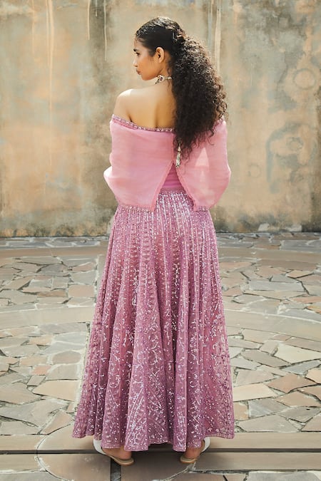 Jade By Monica & Karishma Off Shoulder Flared Gown 
