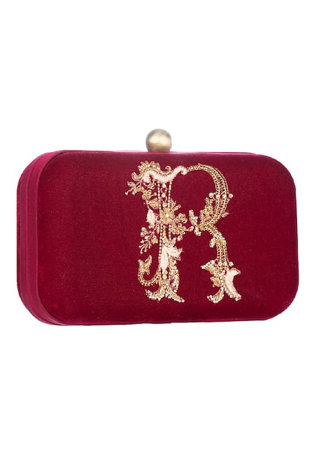 Lovetobag_Red Dilara Embellished Box Clutch _Online_at_Aza_Fashions
