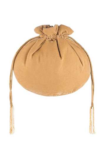 Shop Lovetobag Beige Beads, Zari Velvet Potli Pouch With Embellishments at Aza Fashions Shop_Lovetobag_Beige Beads, Zari Velvet Potli Pouch With Embellishments _at_Aza_Fashions