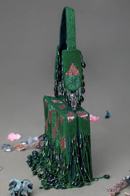 Shop Eena Green Embellished Sequin Box Clutch at Aza Fashions Shop_Eena_Green Embellished Sequin Box Clutch _at_Aza_Fashions
