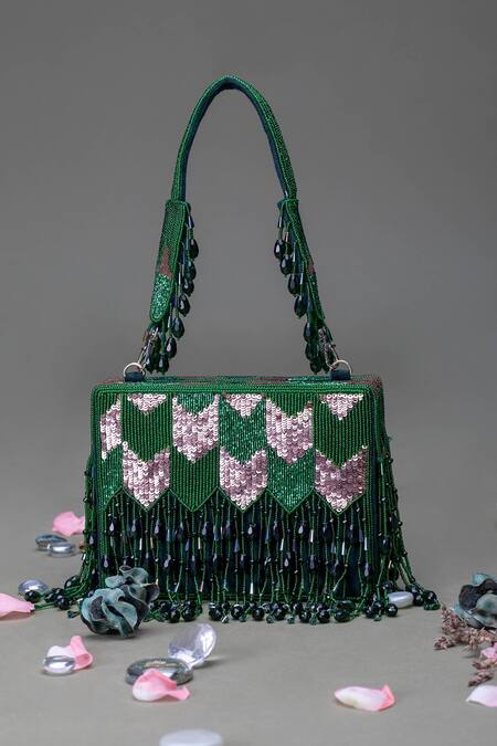 Eena Green Embellished Sequin Box Clutch Online at Aza Fashions Eena_Green Embellished Sequin Box Clutch _Online_at_Aza_Fashions