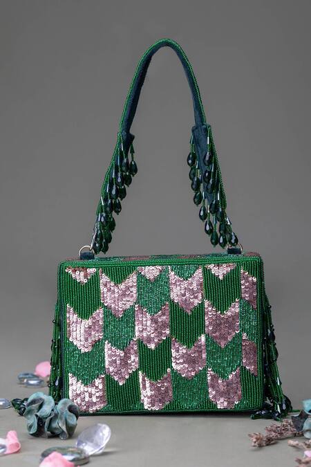 Buy Eena Green Embellished Sequin Box Clutch Online at Aza Fashions Buy_Eena_Green Embellished Sequin Box Clutch _Online_at_Aza_Fashions