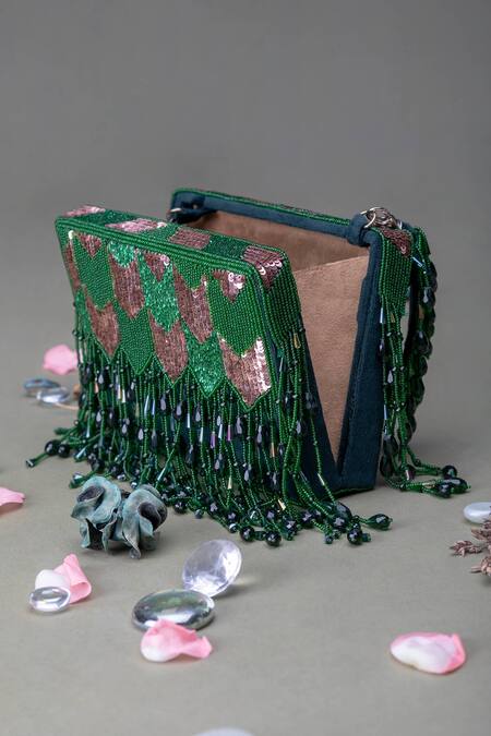Shop Eena Green Embellished Sequin Box Clutch Online at Aza Fashions Shop_Eena_Green Embellished Sequin Box Clutch _Online_at_Aza_Fashions