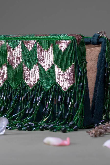 Eena Green Embellished Sequin Box Clutch at Aza Fashions Eena_Green Embellished Sequin Box Clutch _at_Aza_Fashions
