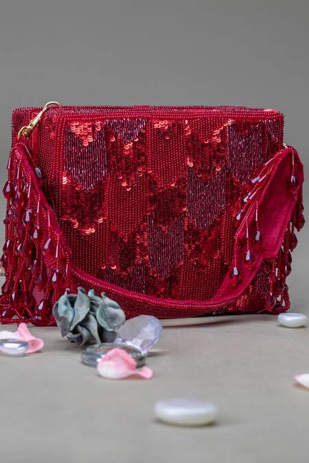 Buy Eena Red Sequins, Cut Work Embellished Box Clutch Online at Aza Fashions Buy_Eena_Red Sequins, Cut Work Embellished Box Clutch _Online_at_Aza_Fashions