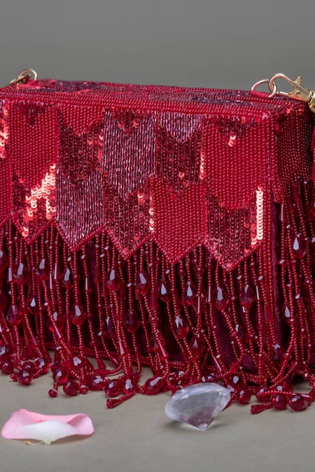 Shop Eena Red Sequins, Cut Work Embellished Box Clutch Online at Aza Fashions Shop_Eena_Red Sequins, Cut Work Embellished Box Clutch _Online_at_Aza_Fashions