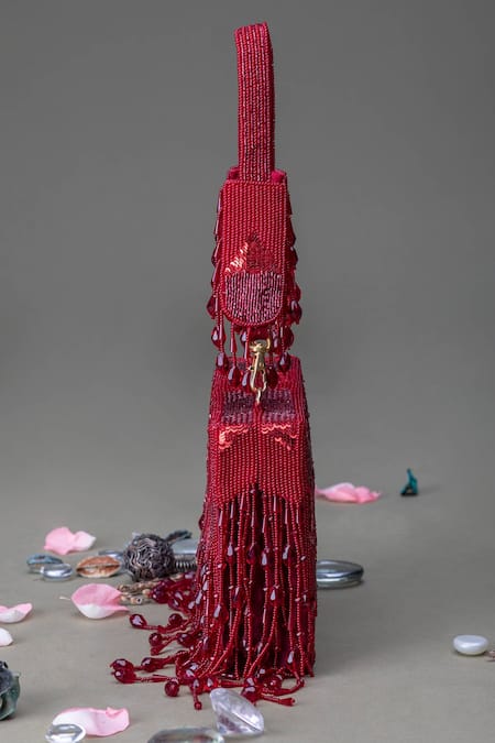 Eena Red Sequins, Cut Work Embellished Box Clutch at Aza Fashions Eena_Red Sequins, Cut Work Embellished Box Clutch _at_Aza_Fashions