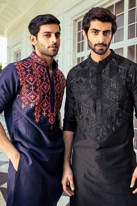 Buy Diyarajvvir Blue Cotton Embroidery Tribal Kurta Set Online at Aza Fashions Buy_Diyarajvvir_Blue Cotton Embroidery Tribal Kurta Set _Online_at_Aza_Fashions