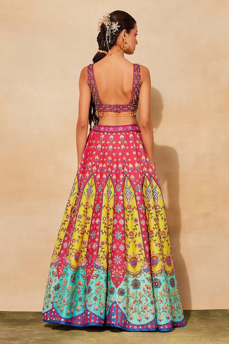 Buy_Diyarajvvir_Fuchsia Cotton, Silk, Linen Cut Work, Floral And Geometric Pattern Lehenga Set 