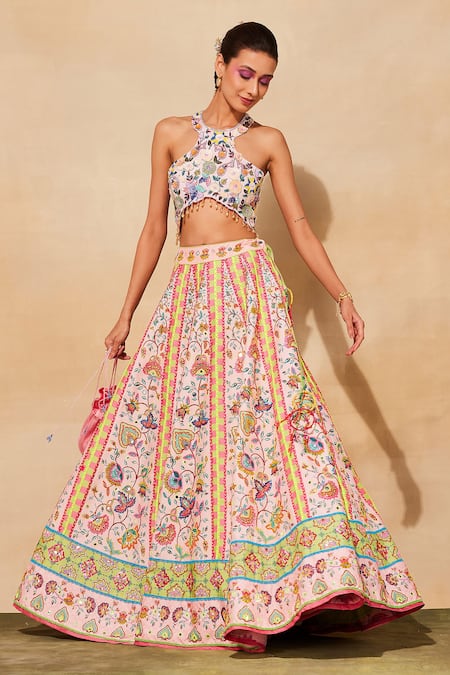 Buy Diyarajvvir Pink Silk, Tulle, Linen Mirrors, Embroidery, Floral Print Lehenga And Blouse Set Online at Aza Fashions Buy_Diyarajvvir_Pink Silk, Tulle, Linen Mirrors, Embroidery, Floral Print Lehenga And Blouse Set _Online_at_Aza_Fashions