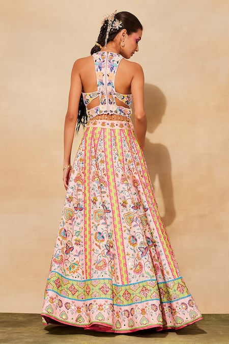Shop Diyarajvvir Pink Silk, Tulle, Linen Mirrors, Embroidery, Floral Print Lehenga And Blouse Set Online at Aza Fashions Shop_Diyarajvvir_Pink Silk, Tulle, Linen Mirrors, Embroidery, Floral Print Lehenga And Blouse Set _Online_at_Aza_Fashions