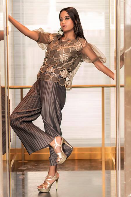 Buy Devina Juneja Grey Tulle, Taffeta Round Applique Top Online at Aza Fashions Buy_Devina Juneja_Grey Tulle, Taffeta Round Applique Top _Online_at_Aza_Fashions