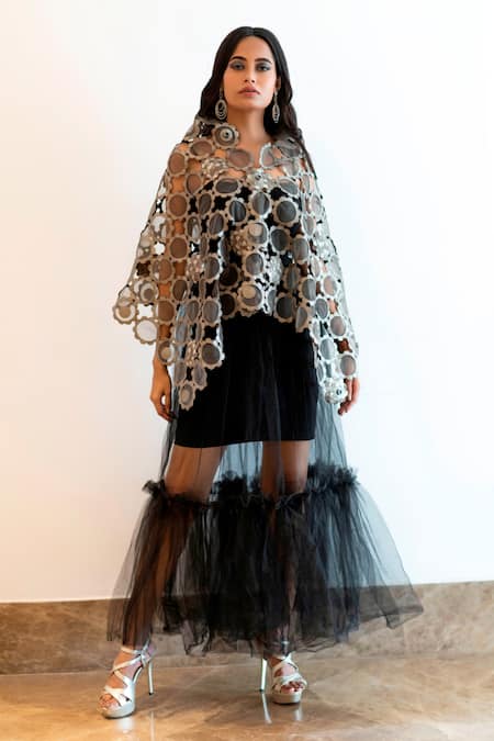 Devina Juneja Applique Tulle Cape 