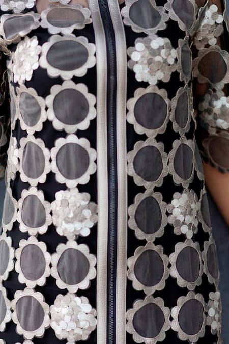 Devina Juneja Grey Tulle, Taffeta Mandarin Collar Applique Dress at Aza Fashions Devina Juneja_Grey Tulle, Taffeta Mandarin Collar Applique Dress _at_Aza_Fashions