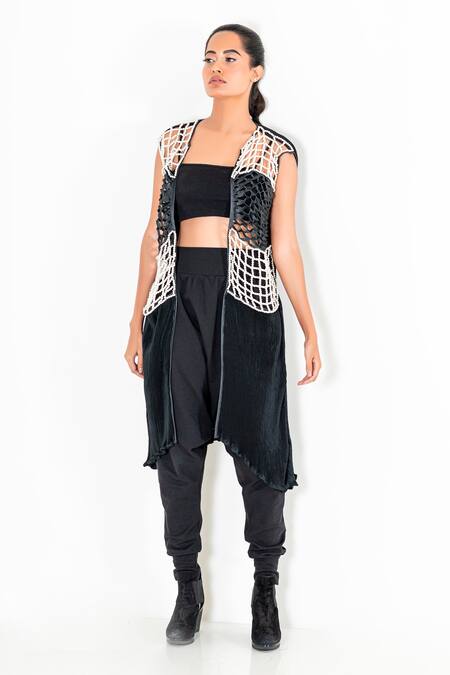Buy Devina Juneja Black Pleated Fabric Open Jacket Online at Aza Fashions Buy_Devina Juneja_Black Pleated Fabric Open Jacket _Online_at_Aza_Fashions