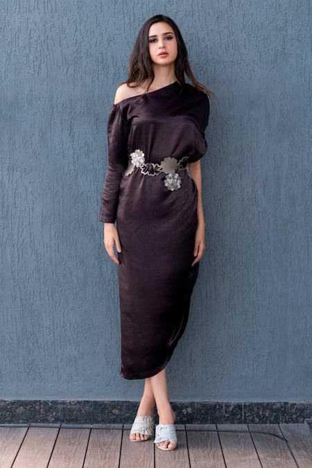 Devina Juneja Purple Heavy Satin Asymmetric One Shoulder Draped Dress Online at Aza Fashions Devina Juneja_Purple Heavy Satin Asymmetric One Shoulder Draped Dress _Online_at_Aza_Fashions