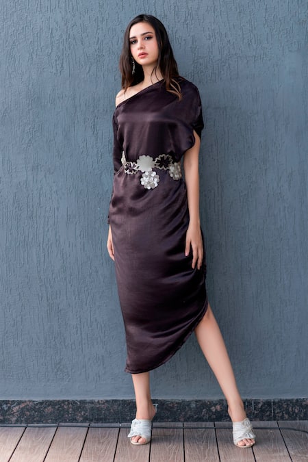 Buy Devina Juneja Purple Heavy Satin Asymmetric One Shoulder Draped Dress Online at Aza Fashions Buy_Devina Juneja_Purple Heavy Satin Asymmetric One Shoulder Draped Dress _Online_at_Aza_Fashions