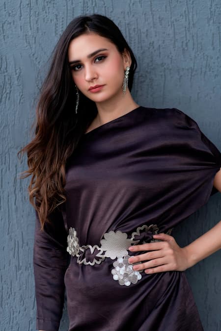 Shop Devina Juneja Purple Heavy Satin Asymmetric One Shoulder Draped Dress Online at Aza Fashions Shop_Devina Juneja_Purple Heavy Satin Asymmetric One Shoulder Draped Dress _Online_at_Aza_Fashions