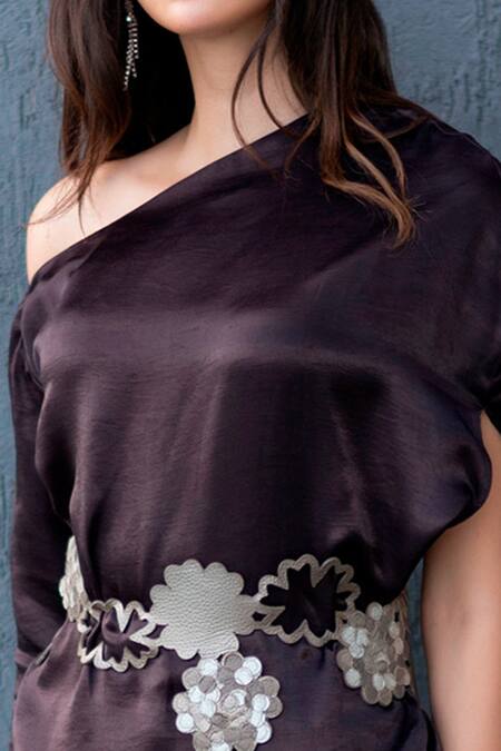 Devina Juneja Purple Heavy Satin Asymmetric One Shoulder Draped Dress at Aza Fashions Devina Juneja_Purple Heavy Satin Asymmetric One Shoulder Draped Dress _at_Aza_Fashions