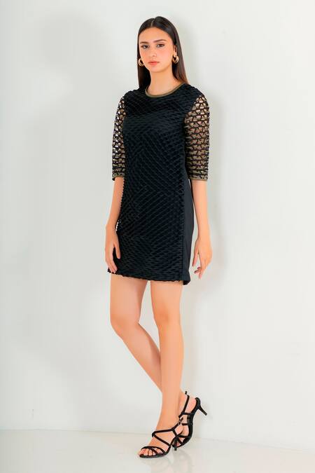 Buy Devina Juneja Black Crepe Round Cutwork Dress Online at Aza Fashions Buy_Devina Juneja_Black Crepe Round Cutwork Dress _Online_at_Aza_Fashions
