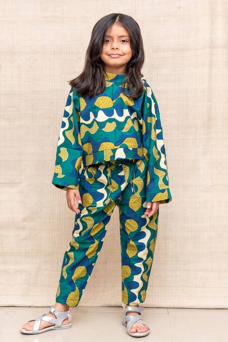 Buy Miko Lolo Green Organic Cotton Block Loopydo Trousers at Aza Fashions Buy_Miko Lolo_Green Organic Cotton Block Loopydo Trousers _at_Aza_Fashions