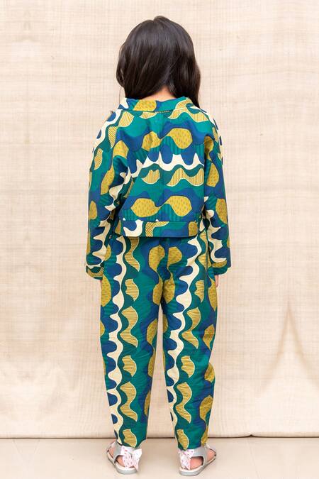 Shop Miko Lolo Green Organic Cotton Block Loopydo Trousers at Aza Fashions Shop_Miko Lolo_Green Organic Cotton Block Loopydo Trousers _at_Aza_Fashions