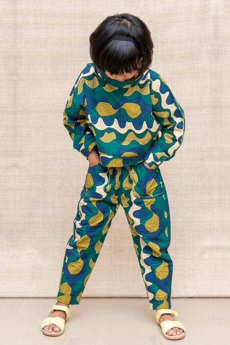 Miko Lolo Green Organic Cotton Block Loopydo Trousers Online at Aza Fashions Miko Lolo_Green Organic Cotton Block Loopydo Trousers _Online_at_Aza_Fashions