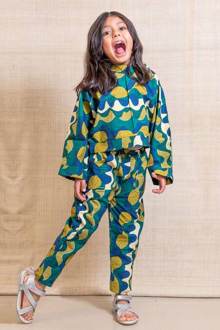 Buy Miko Lolo Green Organic Cotton Block Loopydo Trousers Online at Aza Fashions Buy_Miko Lolo_Green Organic Cotton Block Loopydo Trousers _Online_at_Aza_Fashions