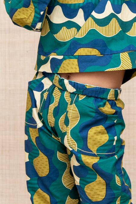 Shop Miko Lolo Green Organic Cotton Block Loopydo Trousers Online at Aza Fashions Shop_Miko Lolo_Green Organic Cotton Block Loopydo Trousers _Online_at_Aza_Fashions