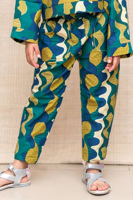 Miko Lolo Green Organic Cotton Block Loopydo Trousers at Aza Fashions Miko Lolo_Green Organic Cotton Block Loopydo Trousers _at_Aza_Fashions