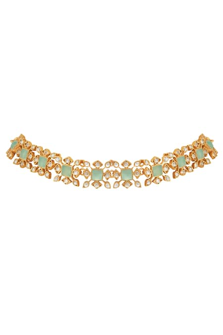 Anita Dongre Gold Plated Crystal Aqua Quartz Floral Necklace