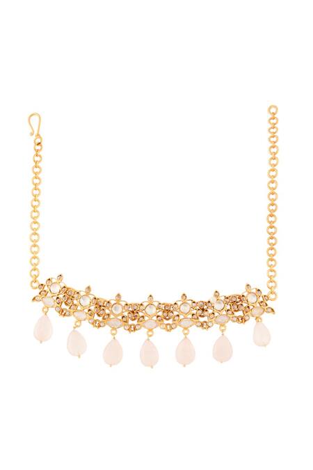 Shop_Anita Dongre_Gold Plated Rose Quartz Nibha Necklace_at_Aza_Fashions