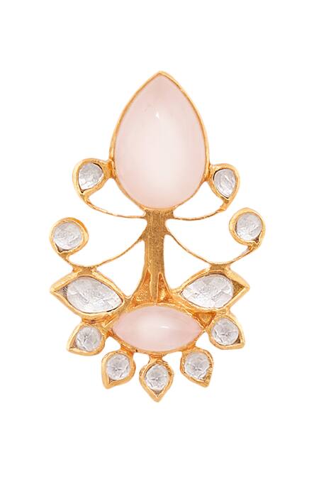 Shop Anita Dongre Gold Plated Quartz Rose Studs at Aza Fashions Shop_Anita Dongre_Gold Plated Quartz Rose Studs_at_Aza_Fashions