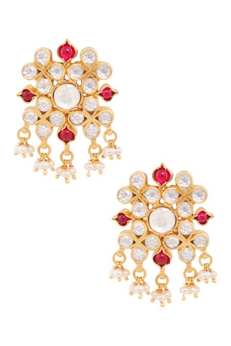 Shop Anita Dongre Gold Plated Crystal Lasya Earrings at Aza Fashions Shop_Anita Dongre_Gold Plated Crystal Lasya Earrings_at_Aza_Fashions
