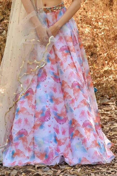Buy Disha Kahai Multi Color Organza, Net Beads, Sequins, Mirrors Butterfly Print Lehenga Set Online at Aza Fashions Buy_Disha Kahai_Multi Color Organza, Net Beads, Sequins, Mirrors Butterfly Print Lehenga Set_Online_at_Aza_Fashions