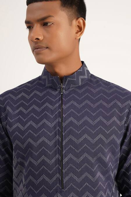 Buy Dhruv Vaish Blue Cotton Silk Zig Zag Pattern Asymmetric Kurta Set Online at Aza Fashions Buy_Dhruv Vaish_Blue Cotton Silk Zig Zag Pattern Asymmetric Kurta Set_Online_at_Aza_Fashions
