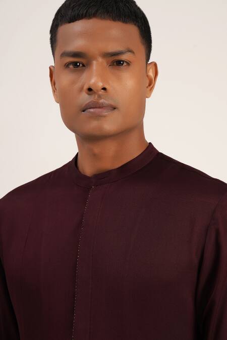 Buy_Dhruv Vaish_Purple Cotton Satin Asymmetric Kurta _Online_at_Aza_Fashions