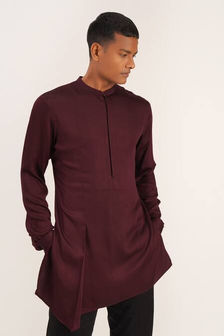 Dhruv Vaish_Purple Cotton Satin Asymmetric Kurta _Online_at_Aza_Fashions