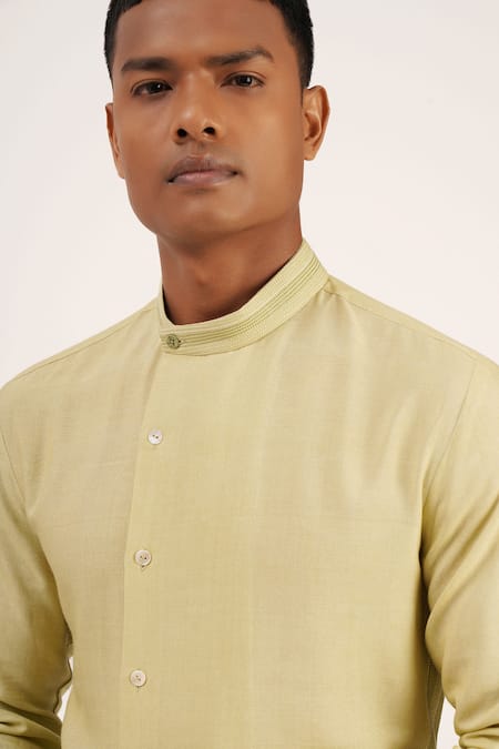 Buy_Dhruv Vaish_Green Cotton Silk Thread Asymmetric Kurta Set_Online_at_Aza_Fashions