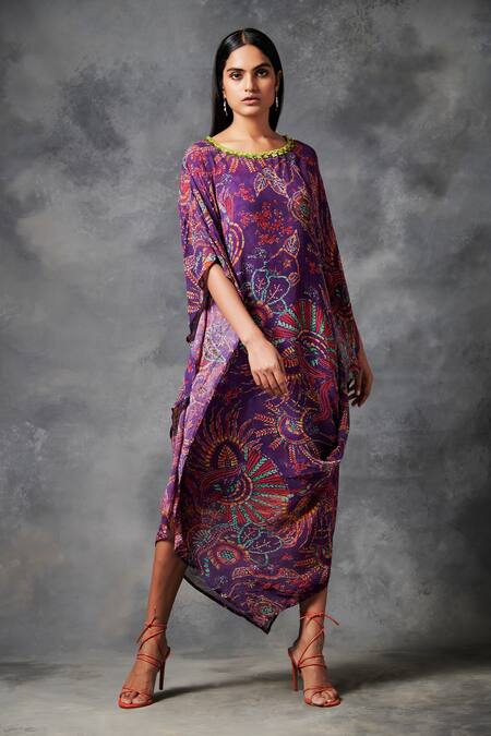 Saundh Purple Viscose Georgette, Inner Muslin Silk Fringe Lace And Darkha Print Kaftan Online at Aza Fashions Saundh_Purple Viscose Georgette, Inner Muslin Silk Fringe Lace And Darkha Print Kaftan _Online_at_Aza_Fashions