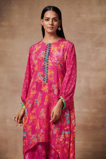 Buy Saundh Pink Bemberg Crepe Darkha Printed Kurta And Palazzo Set Online at Aza Fashions Buy_Saundh_Pink Bemberg Crepe Darkha Printed Kurta And Palazzo Set_Online_at_Aza_Fashions