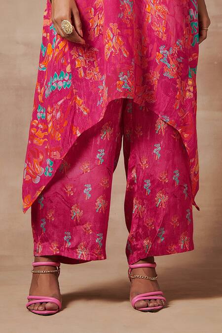 Shop Saundh Pink Bemberg Crepe Darkha Printed Kurta And Palazzo Set Online at Aza Fashions Shop_Saundh_Pink Bemberg Crepe Darkha Printed Kurta And Palazzo Set_Online_at_Aza_Fashions