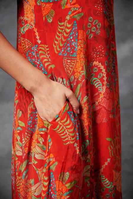 Shop_Saundh_Red Darkha Marine Plant Print Jumpsuit _Online_at_Aza_Fashions