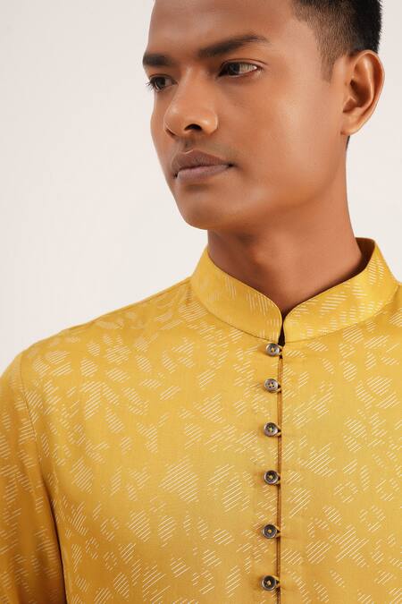 Dhruv Vaish_Gold Cotton Satin Floral Printed Side Draped Kurta Set_Online_at_Aza_Fashions