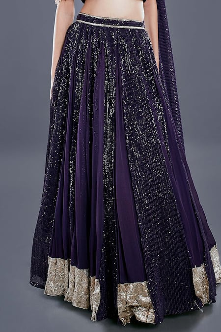Shop_Divya Kanakia_Purple Georgette Sequins One Shoulder Lehenga And Draped Blouse Set _Online_at_Aza_Fashions