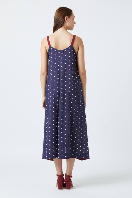 Shop Doodlage Blue Upcycled Cotton Slip Dress at Aza Fashions Shop_Doodlage_Blue Upcycled Cotton Slip Dress_at_Aza_Fashions