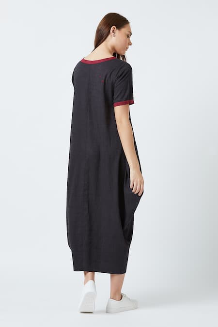 Shop Doodlage Black Upcycled Cotton Round Draped Dress at Aza Fashions Shop_Doodlage_Black Upcycled Cotton Round Draped Dress _at_Aza_Fashions