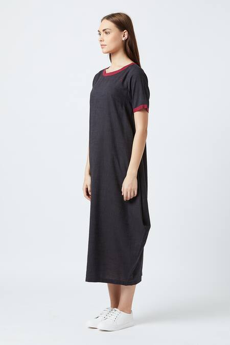 Doodlage Black Upcycled Cotton Round Draped Dress Online at Aza Fashions Doodlage_Black Upcycled Cotton Round Draped Dress _Online_at_Aza_Fashions